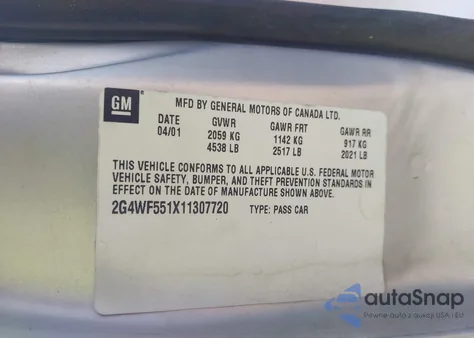 2001 Buick Regal Gs from USA, damaged, VIN 2G4WF551X11307720